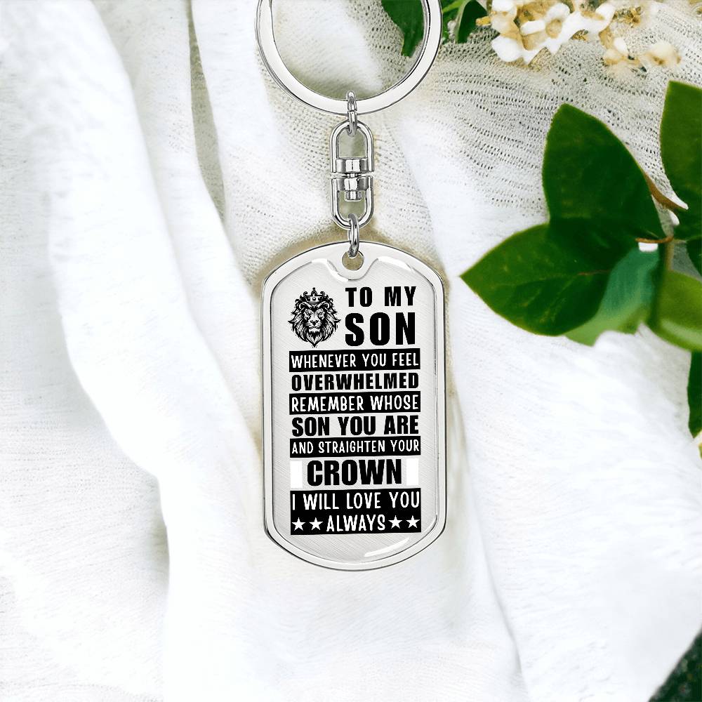 Personalized Dog Tag Keychain for Son with Crown Design