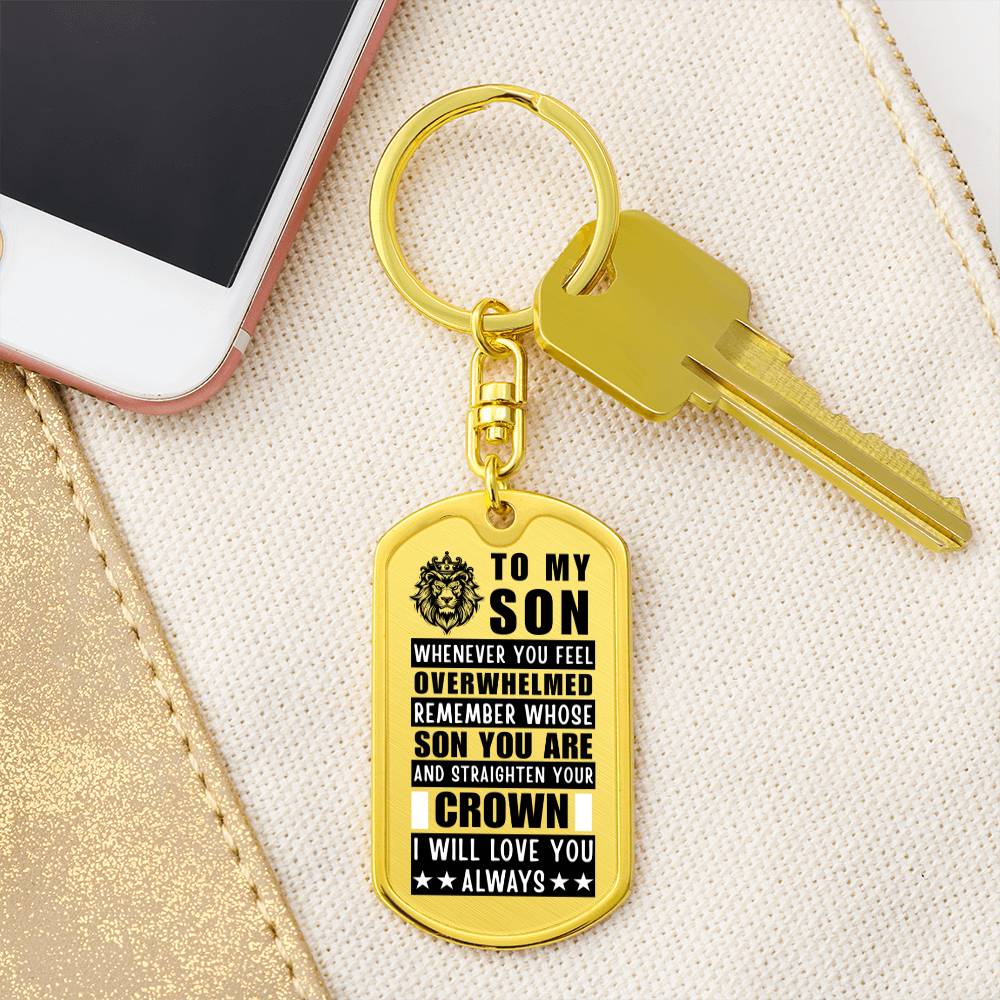 Personalized Dog Tag Keychain for Son with Crown Design