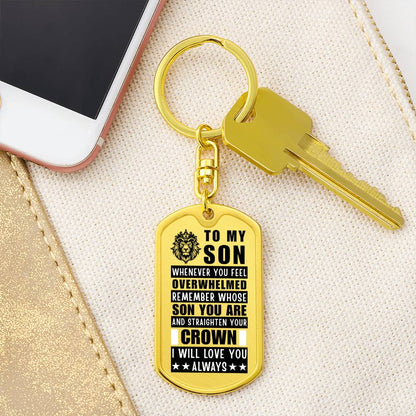 Personalized Dog Tag Keychain for Son with Crown Design