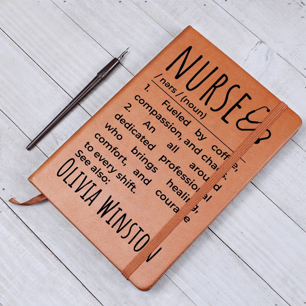 Personalized Nurse Gift Vegan Leather Journal, Nurse Appreciation Journal, Brown Leather Notebook, Healthcare Worker Journal Gift,