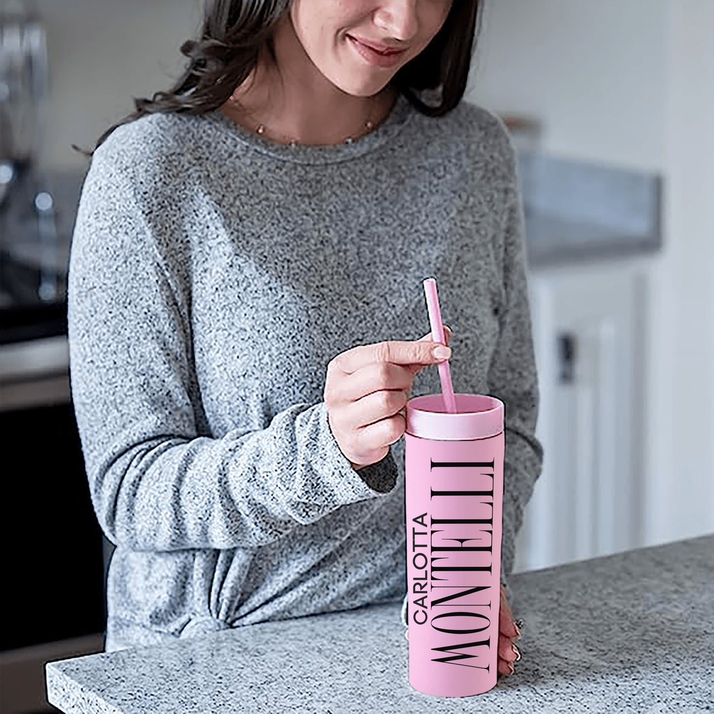 Personalized Custom Name Matte Pastel Skinny Tumblers Pink 16 oz, Perfect Gift for College Students, Student Gift