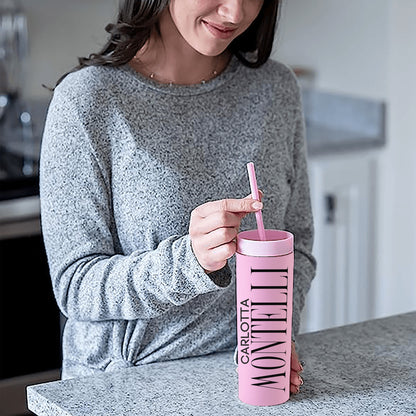 Personalized Custom Name Matte Pastel Skinny Tumblers Pink 16 oz, Perfect Gift for College Students, Student Gift