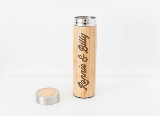 Personalized Bamboo Water Bottle Gift for Couple – Custom Wedding Gift with Names – Bride and Groom Eco Travel Tumbler