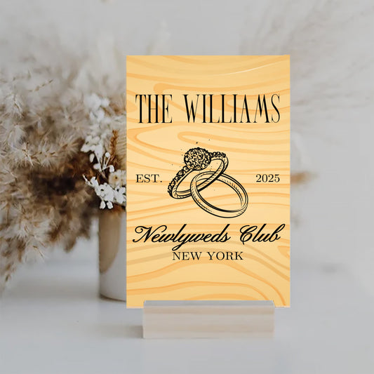 Newlyweds Club Personalized Custom Name and Date UV Printed MDF Sign - 6x10, Gift for Wedding, Gift for Poster, Gift for Couple, Couple Poster