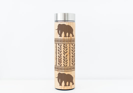 Elephant Pattern Bamboo Water Bottle, Gift for Women, Gift for Her, Gift for Mom