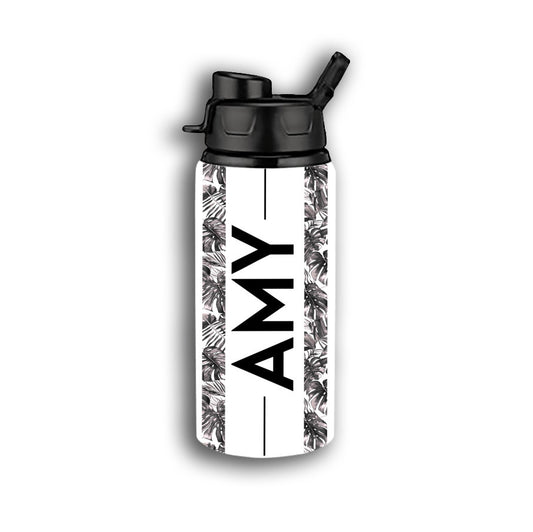 Leaf Pattern Custom Personalized Name Aluminum Water Bottle 17 oz with Snap Lids - White, Gift for Women, Gift for Her, Gift for Mom